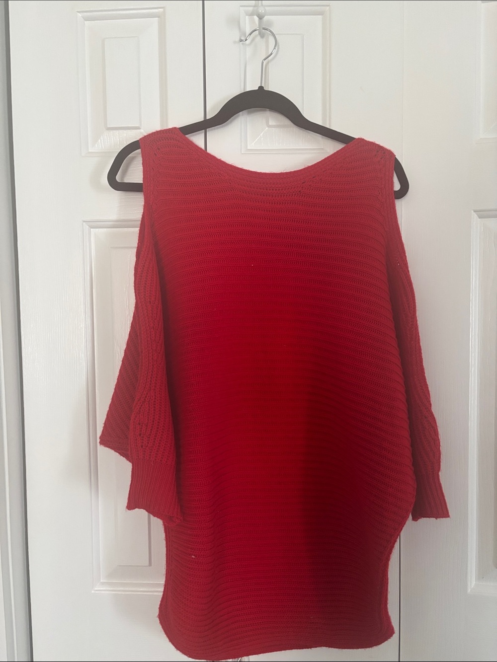 Women's Off-the-Shoulder Red Knit Sweater